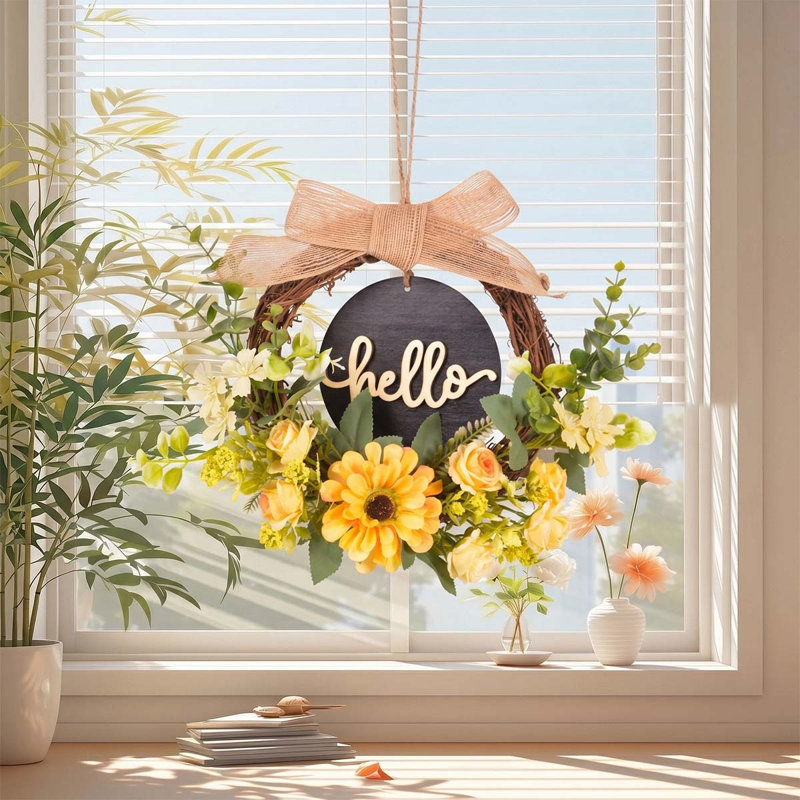 Couronne de rose jaune 16 pouces pour porte d'entrée