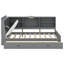 Lit plateforme simple avec tête de lit, dossier rembourré, tablettes et 2 tiroirs, bois gris