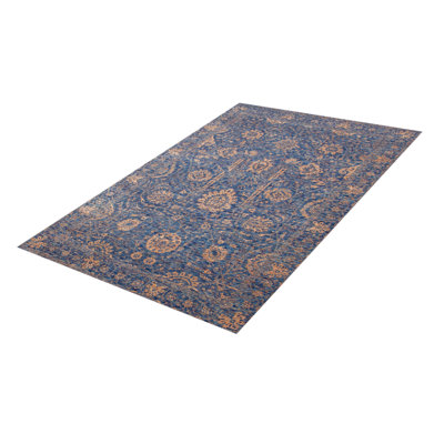 Tapis bleu foncé héritage noué à la main de conception unique 6 pi 1 po x 9 pi 3 po