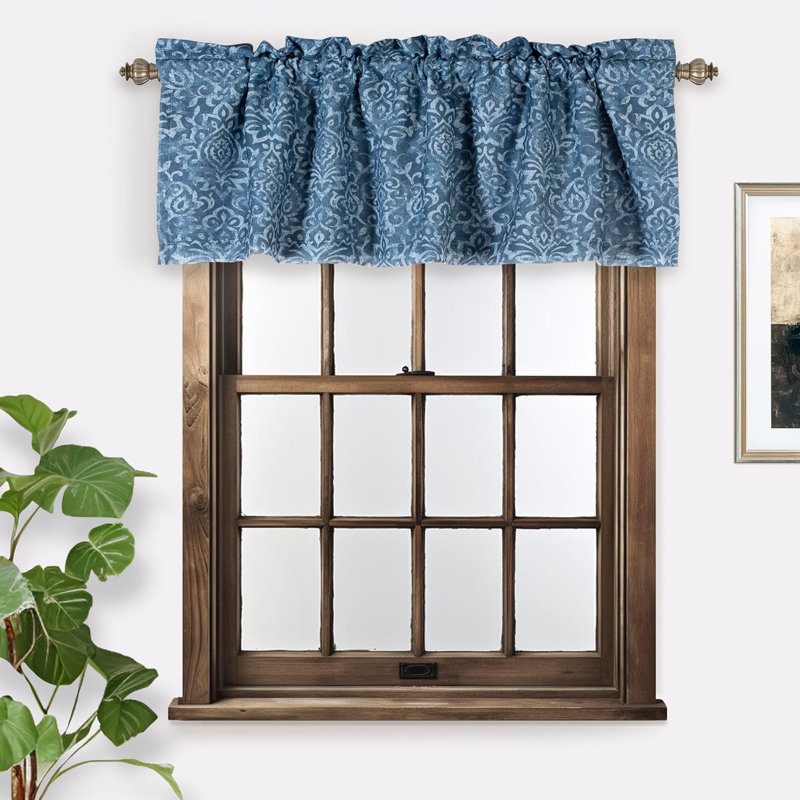 Cantonnière Twyla, H 18 po x l 52 po, Ikat, Bleu