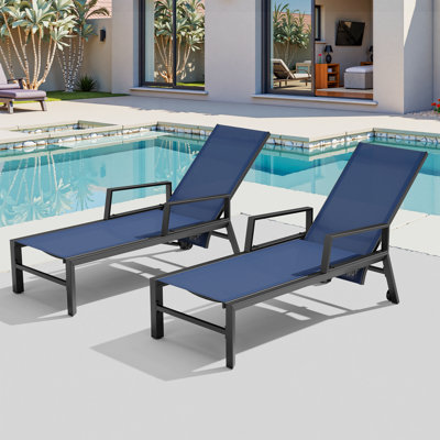Recliner Patio Aluminum Chaise Lounge, Adjustable Backrest by an Air cylinder