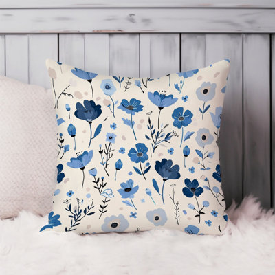 Botanical Blue Floral Dream Cottage Throw Pillow Cover