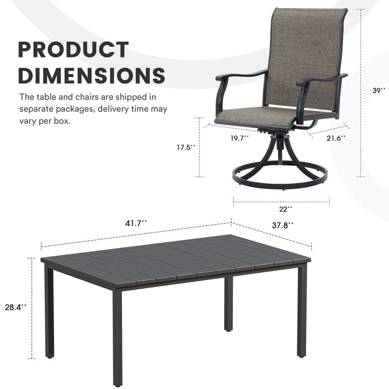 Hamman 6 - Person Patio Dining Set with Rectangular Table, Black Table/Black Chair