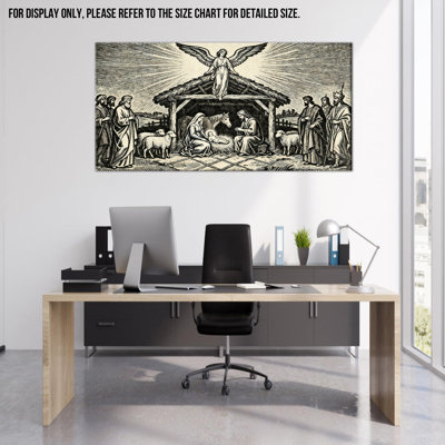 Large Nativity Scene Wall Art - Holy Night Pictures Wall Decor, Vintage Nativity Canvas Wall Art Prints for Living Room, Christmas Nativity Scene Picture Artwork for Home Frame Wrapped Canvas Print, 24×48 inches