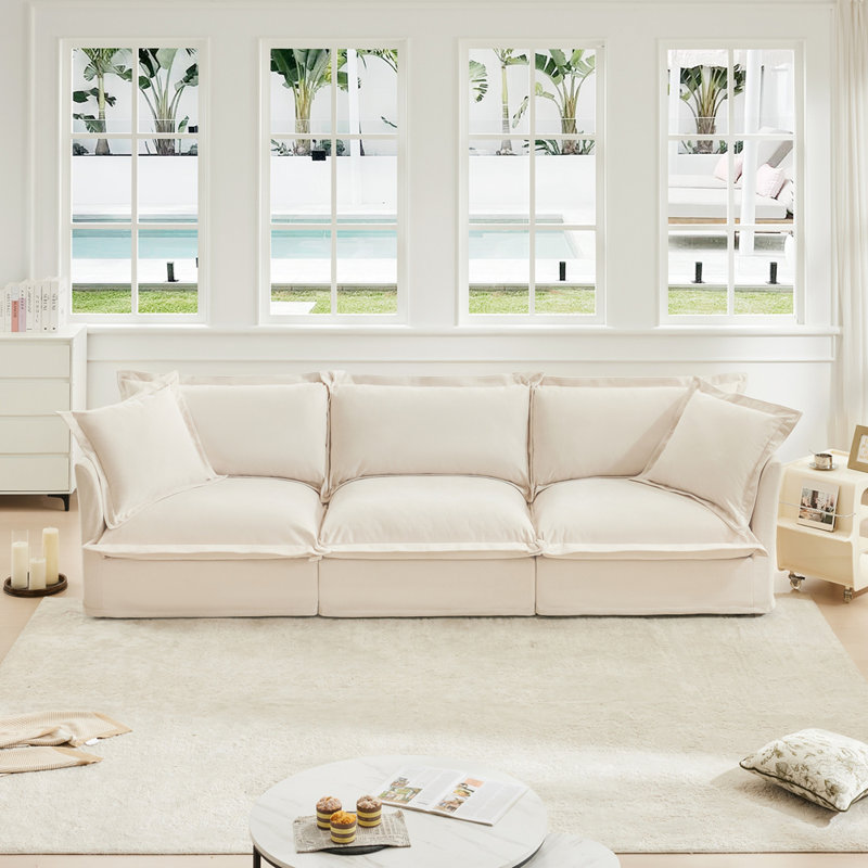 Canapé 2 places Contemporary, Crème, crème, H 34,61 po x l 120,01 po x P 33,01 po