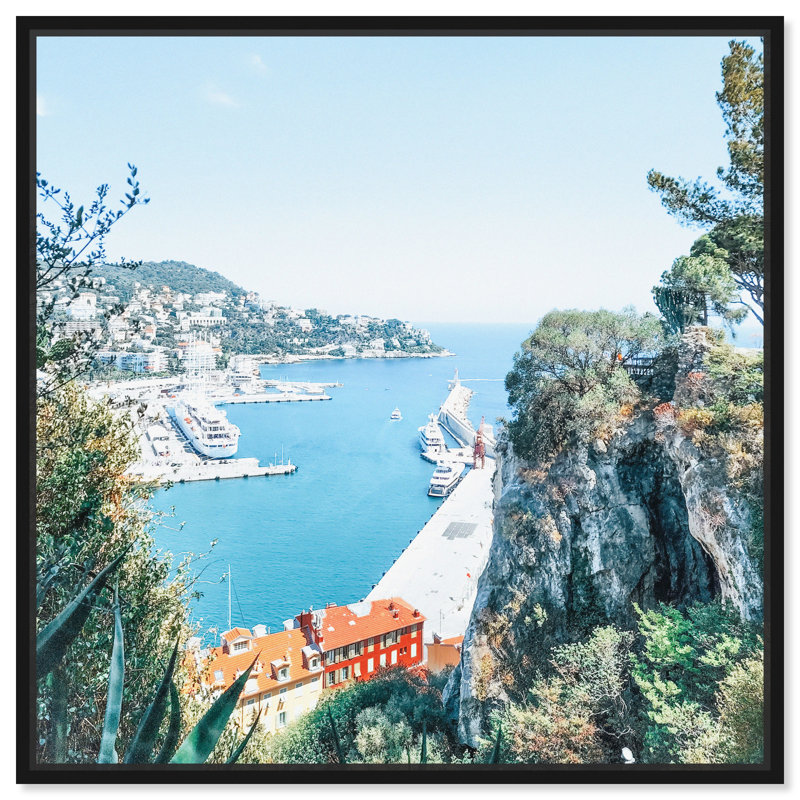 «St Tropez Views», art mural par Notoriart, Cadre noir, H 13 po x l 13 po