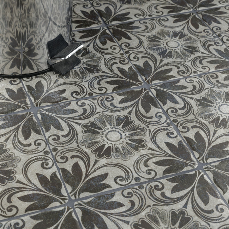 Costa 8" x 8" Ceramic Patterned Wall & Floor Tile, Matte Gray/Brown