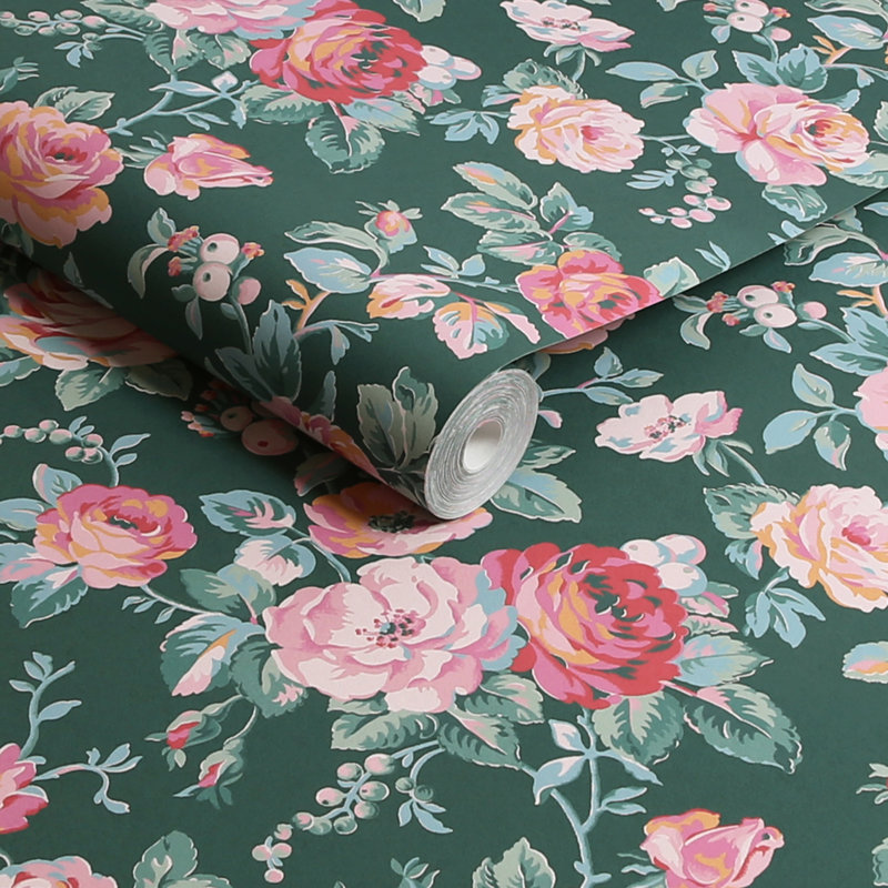 Cath Kidston Garden Rose Floral Wallpaper, Green