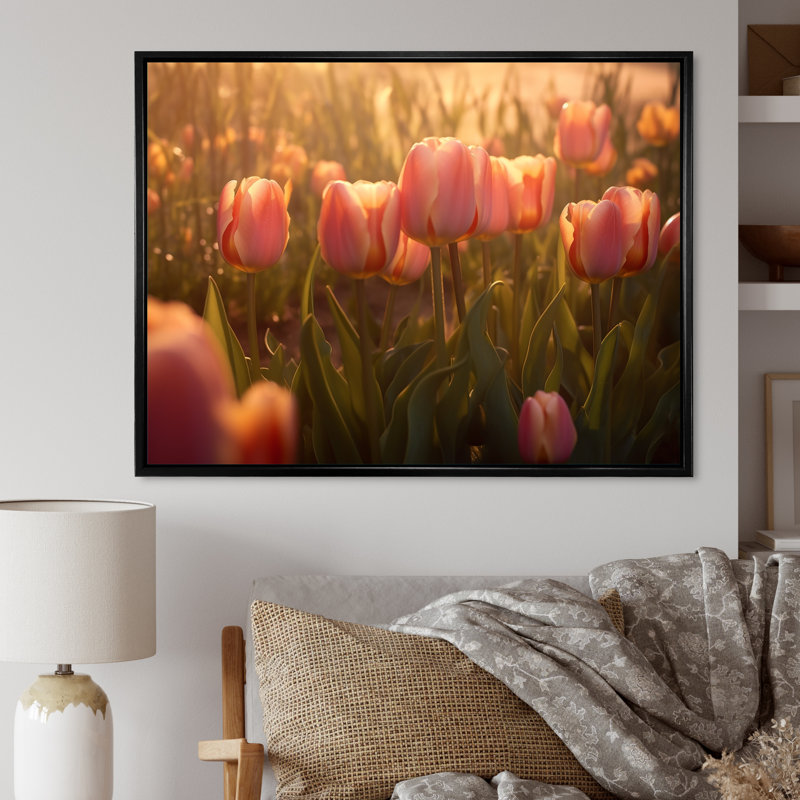 " Tulip Field ", 30" H x 40" W x 1.5" D, Black Floater Framed