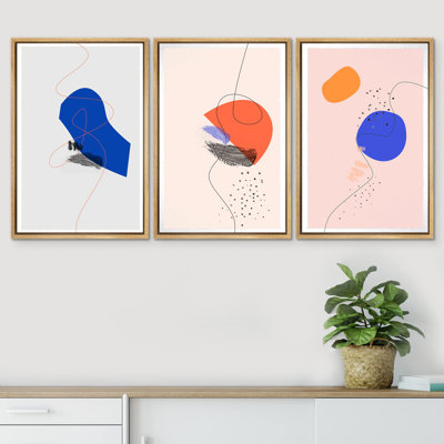 " Orange Blue Geometric Illustration Canvas Prints Home Artwork Decoration Living Room Bedroom " 3 - Pieces