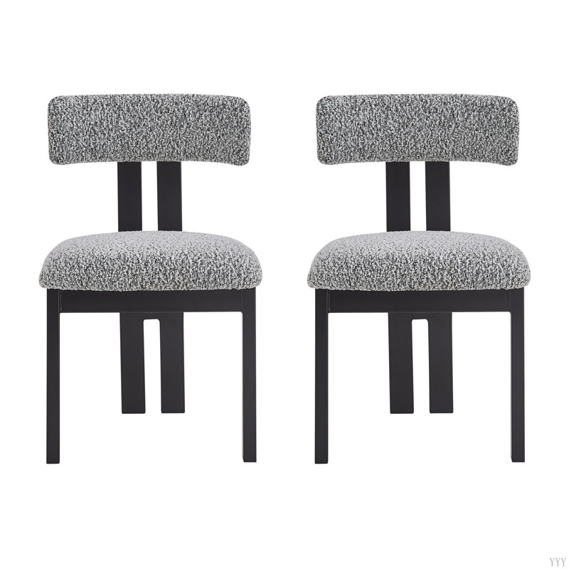 Chaises de salle à manger rembourrées sans accoudoirs avec pieds en métal (ensemble de 2), Gris, Noir