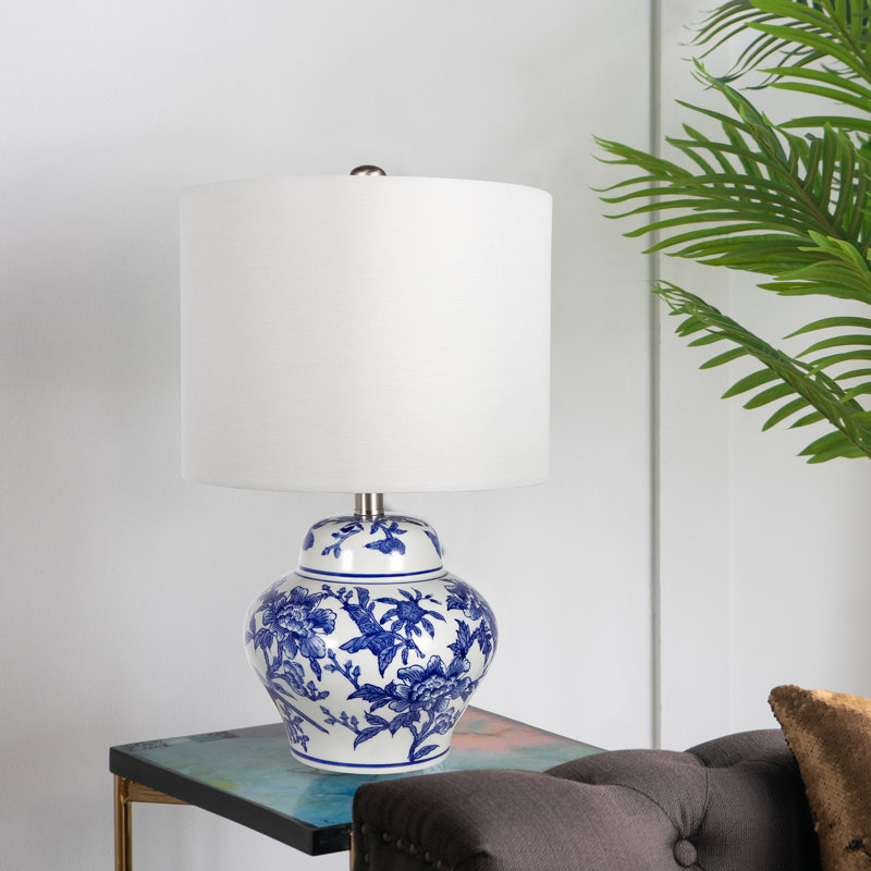 Lampe vase en céramique bleue et blanche