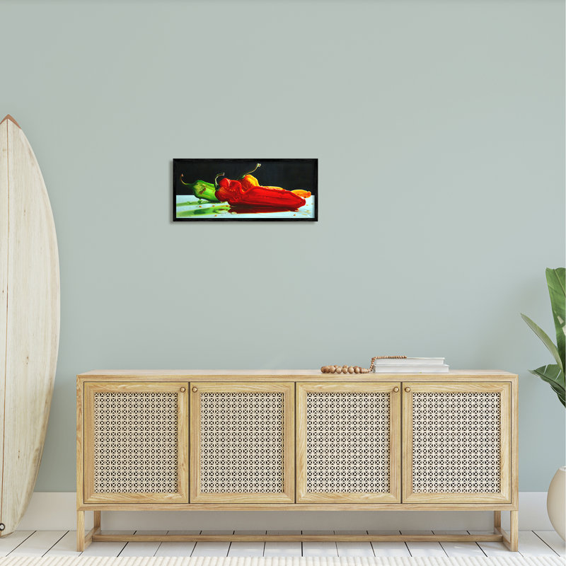 «Bold Modern Peppers Still Life Kitchen Legumes Food» par Cecile Baird, reproduction d'art sur toile flottante, Cadre noir
