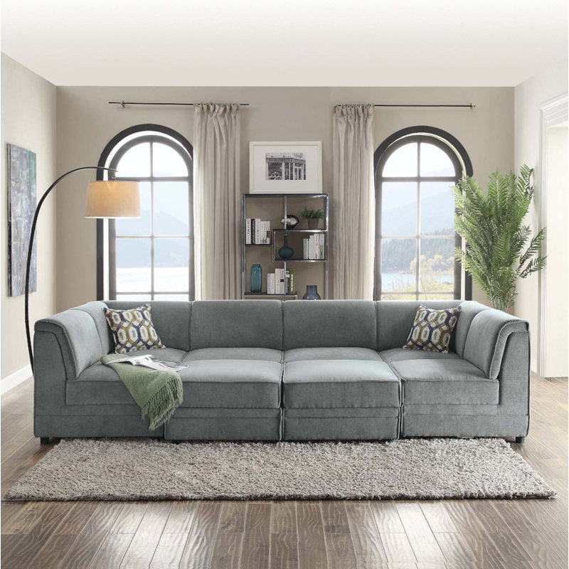 Fauteuil modulaire Bois, velours gris