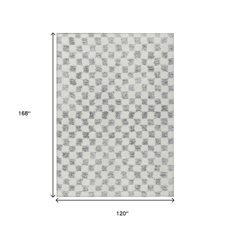 Tapis extérieur lavable à motif géométrique gris et ivoire 10 pi x 14 pi