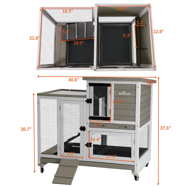 Aivituvin 39-in Indoor & Outdoor Wheeled Rabbit & Guinea Pig Hutch