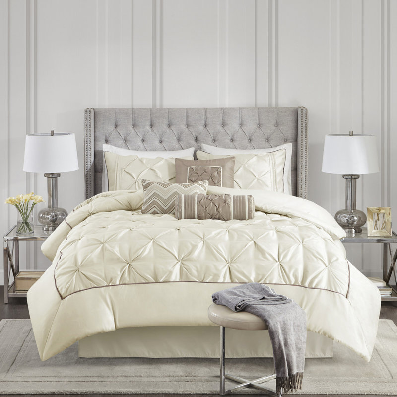 Édredon très grand - 7 pièces, style, rembourrage, coussin décoratif l 18 po x L 18 po, Ivoire ivoire
