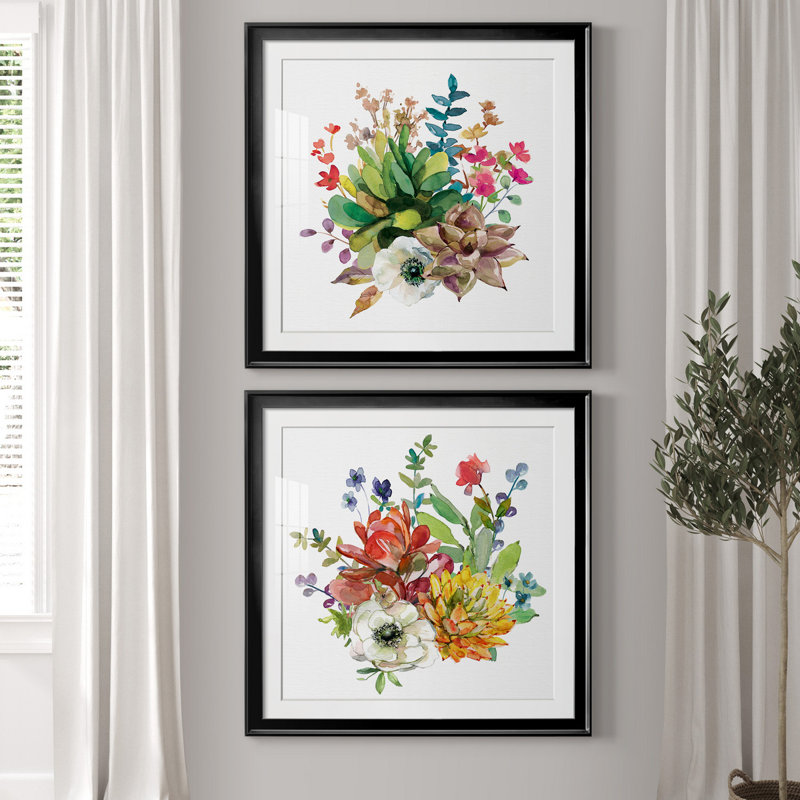 Scrumptious Succulents III - Ensemble de 2 reproductions d'art encadrées, Blanc, H 26,5 po x l 53 po x P 1,5 po