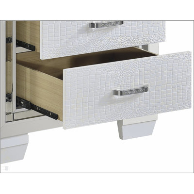 Glamorous Design Nightstand With 2 Drawers, Faux Alligator Embossed Fronts, And LED Backlight For Elegant Bedrooms