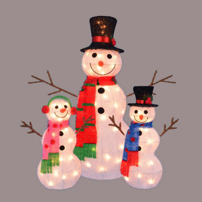 Set of 3 Lighted Tinsel Snowman Family Christmas Outdoor Decorations 35"
