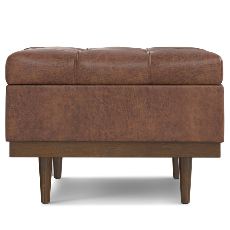 Mariah 34"W Upholstered Coffee Table Storage Ottoman with Lift Top and Solid Wood Legs, Brown