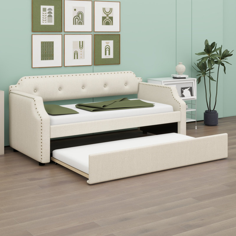 Lit de jour rembourré avec couchette, Beige
