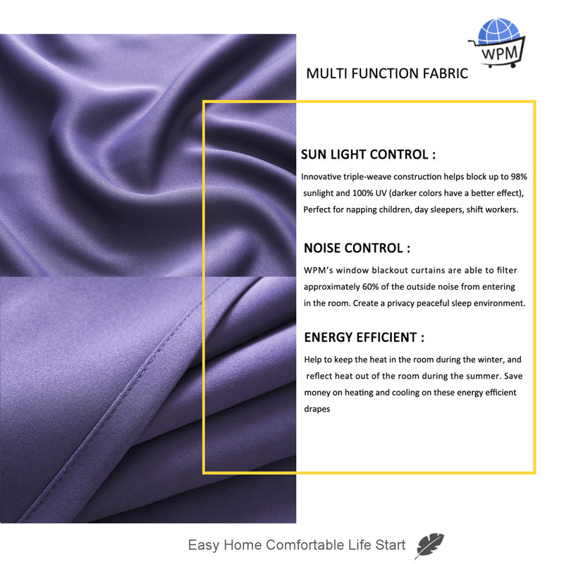 Blackout Drapes Curtains / Drapes Pair, 42" W x 45" L,  Dark Purple