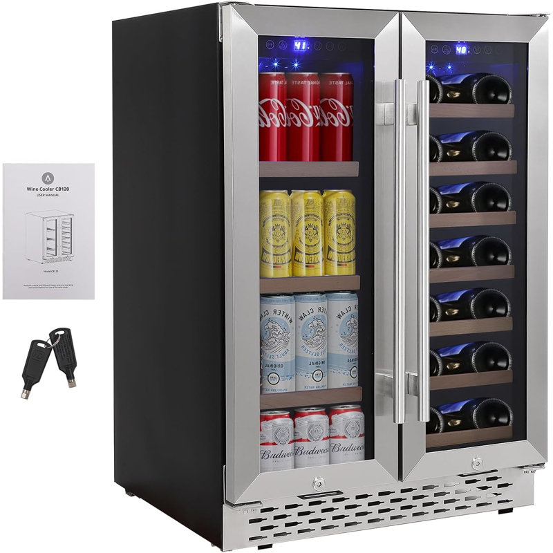 Wine and Beverage Refrigerator 24 Inch Dual Zone Wine Cooler with 40 Bottles Wine Capacity, 120L Built-in and Freestanding,with Independent Temperature Control,Upgraded Compressor,Quiet