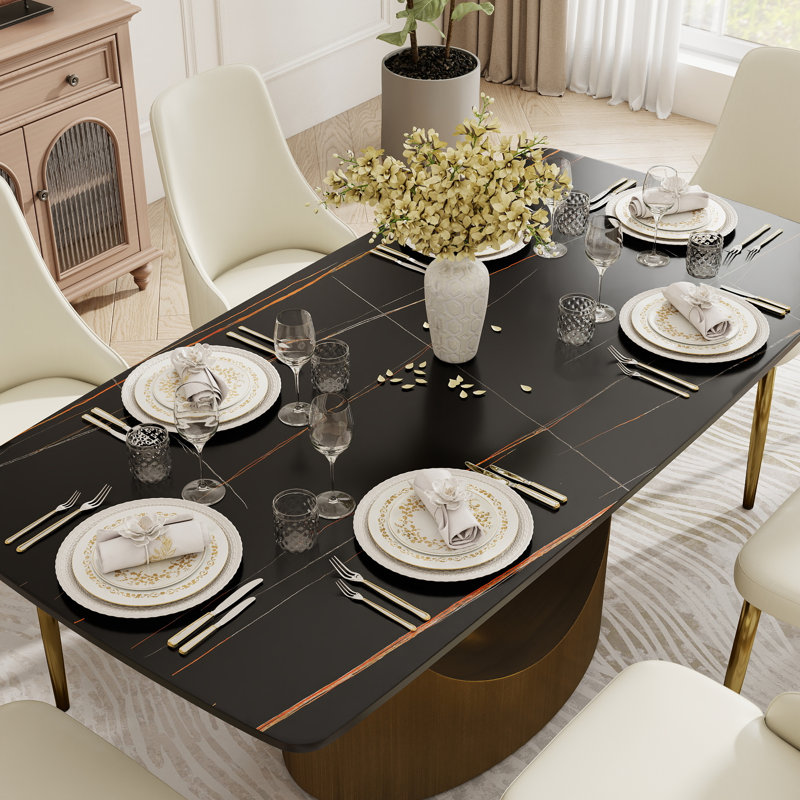 Table de salle à manger Aliyas, H 29,53 po x L 63 po x l 35,4 po, Noir, Bronze