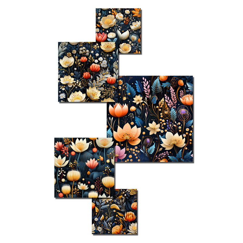 Eloan Garden Blooms Floral Motif - ensemble d'art mural floral de 5