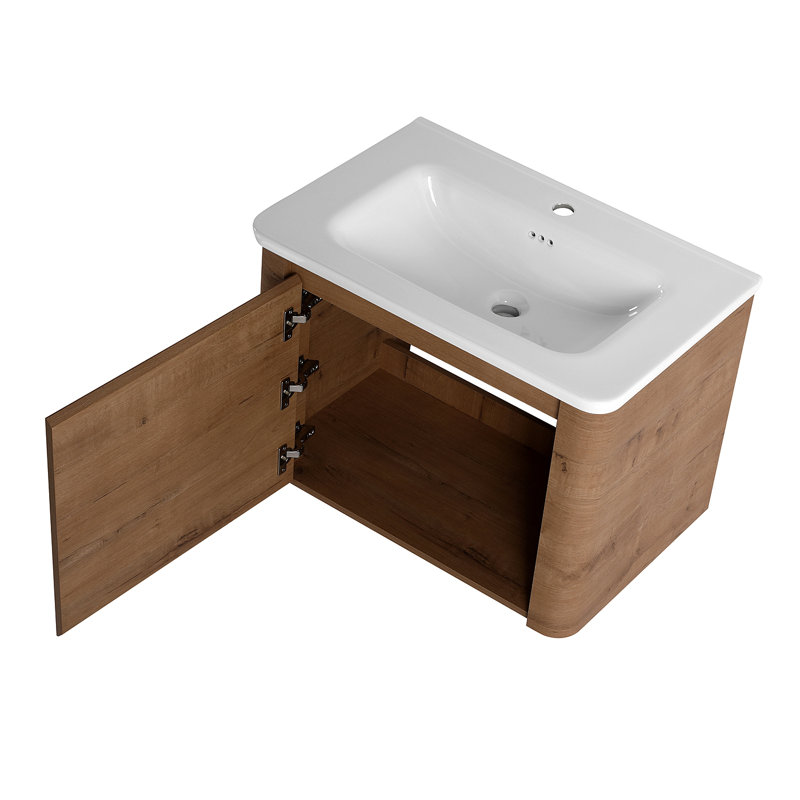 Meuble-lavabo mural avec lavabo en céramique blanche et porte à fermeture douce, emballage KD, contreplaqué, 28"