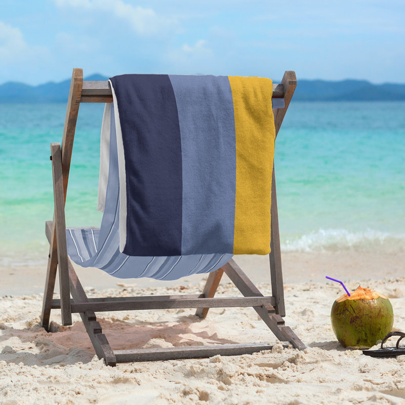 Cotton Blend Lightweight Beach Towel, Navy/Blue/Yellow