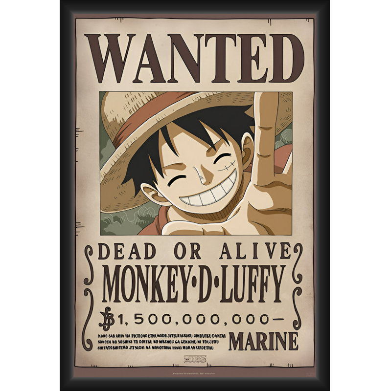  Une pièce sous licence officielle - Wanted Monkey D.Luffy - affiche d'art encadrée - 24 x 36 po - cadre en bois d'ingénierie robuste avec verre plexi - prêt à être accroché