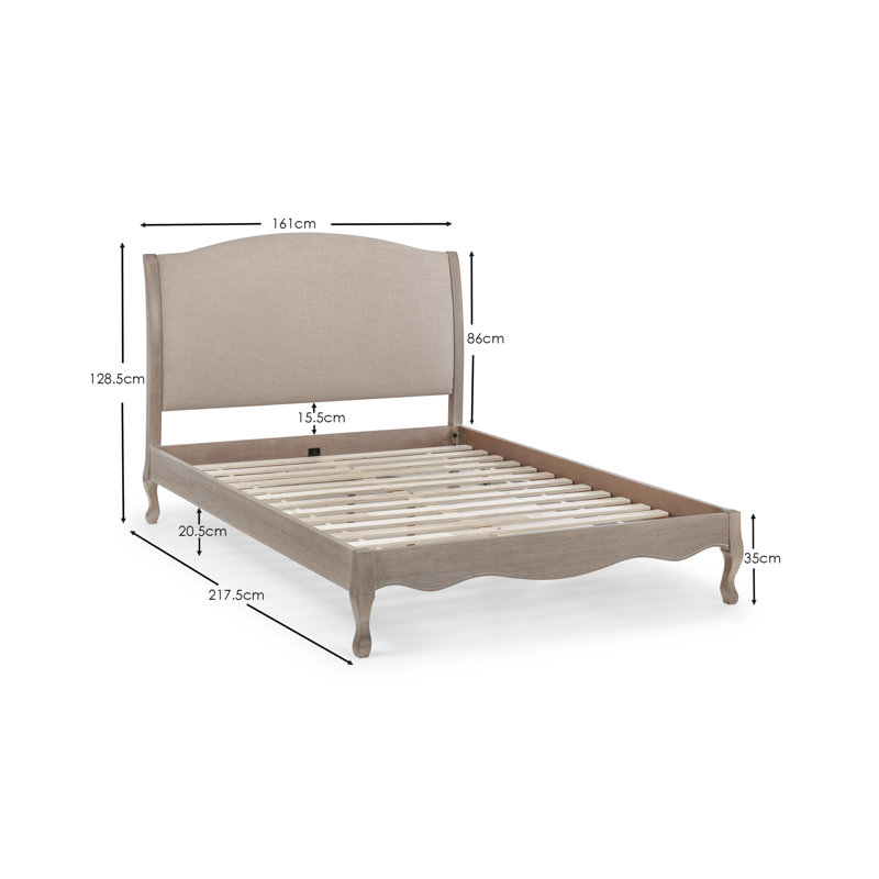 Felicity Upholstered Bed, Kingsize (5'), Limed Oak/Oatmeal Linen