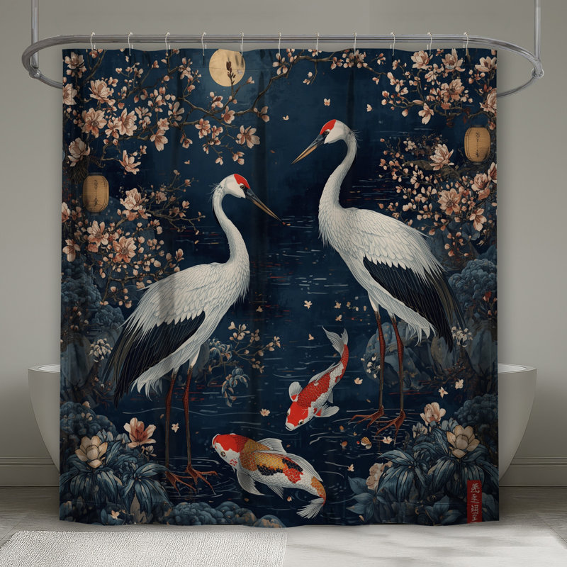 Rideaux de douche Cranes And Koi, L 70 po x H 93 po