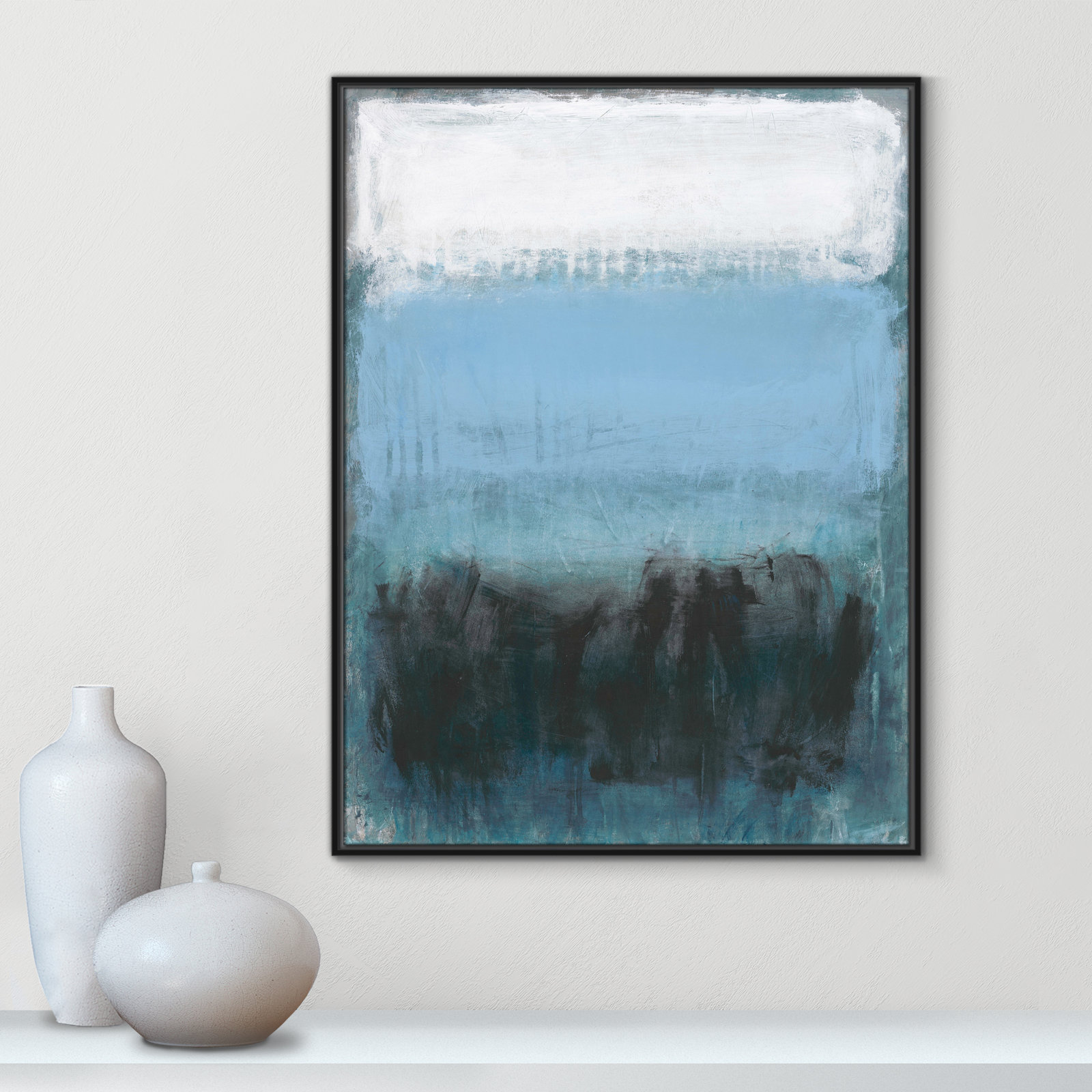 Arboles "Coastal Nightfall" Painting by Filippo Ioco, 41.5" H x 31.5" W x 2" D, Black Framed Canvas, No Mat