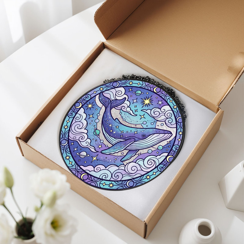 Panneau de vitrail Cosmic Whale, H 12 po, H 12 po