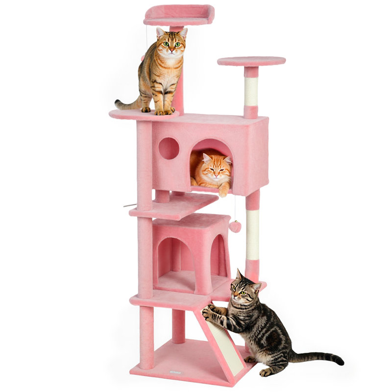 Tour pour arbre à chat 54 po avec poteaux à griffer, condos pour chat, rose, H 63 po x l 19,3 po x P 19,3 po, Rose
