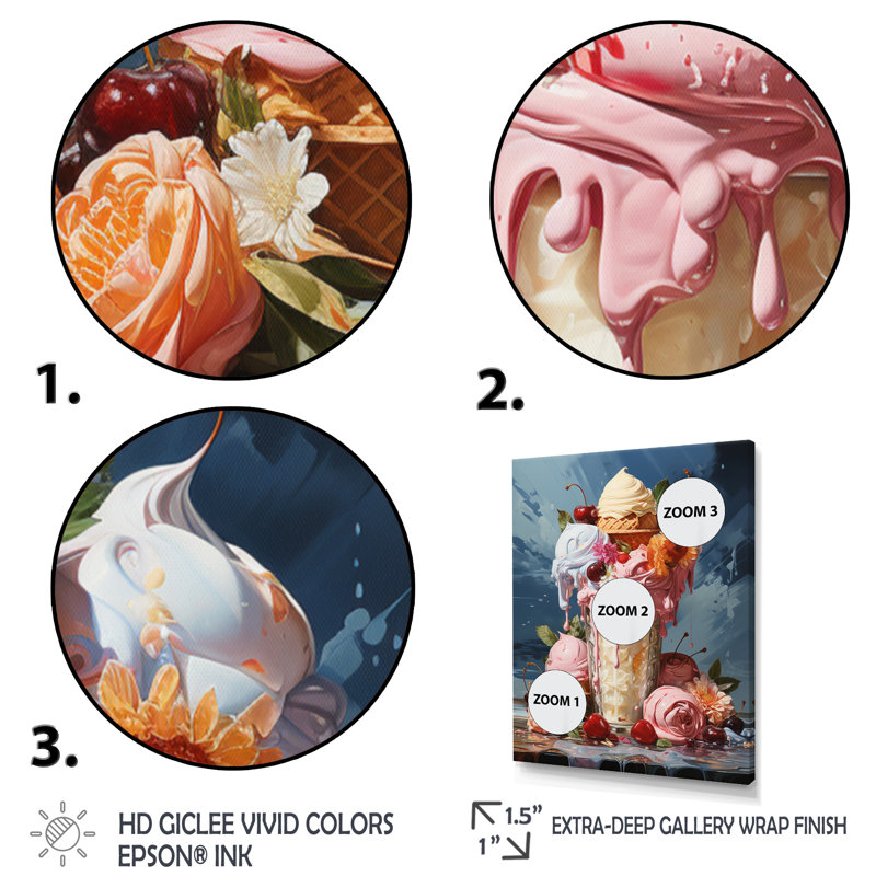 Nourriture, crème glacée alimentaire III - Desserts, art mural, H 32 po x l 16 po, Cadre flottant noir