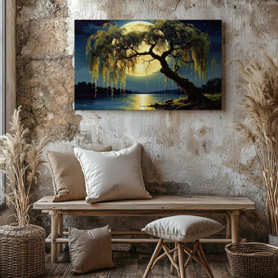 Wall Art Canvas Surreal Moonlit Willow Dreamlike Nightscape With Glowing Full Moon Wall Ready To Hang Gallery Wrapped Home Decor Decor