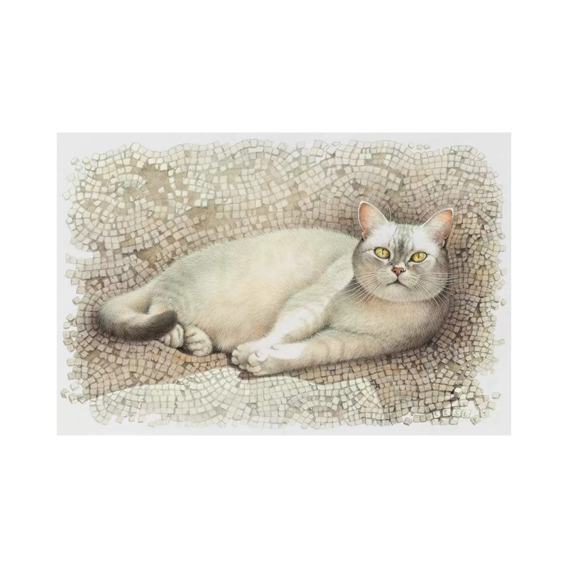 Mumu Resting On Sun Warmed Mosaic by Ivory Cats - Wrapped Canvas Painting, 30.48 cm H x 45.72 cm W