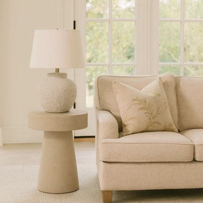 Table Lamp, Ivory Linen Empire Shade, Classic Urn Cream Body, 22 Inch