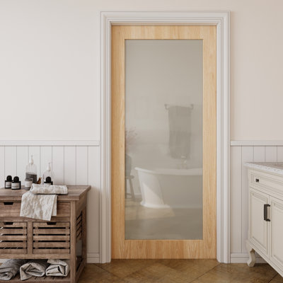 Frosted Glass Bathroom Sliding Closet Door Pine Sliding Pocket Door With Hardware Kit