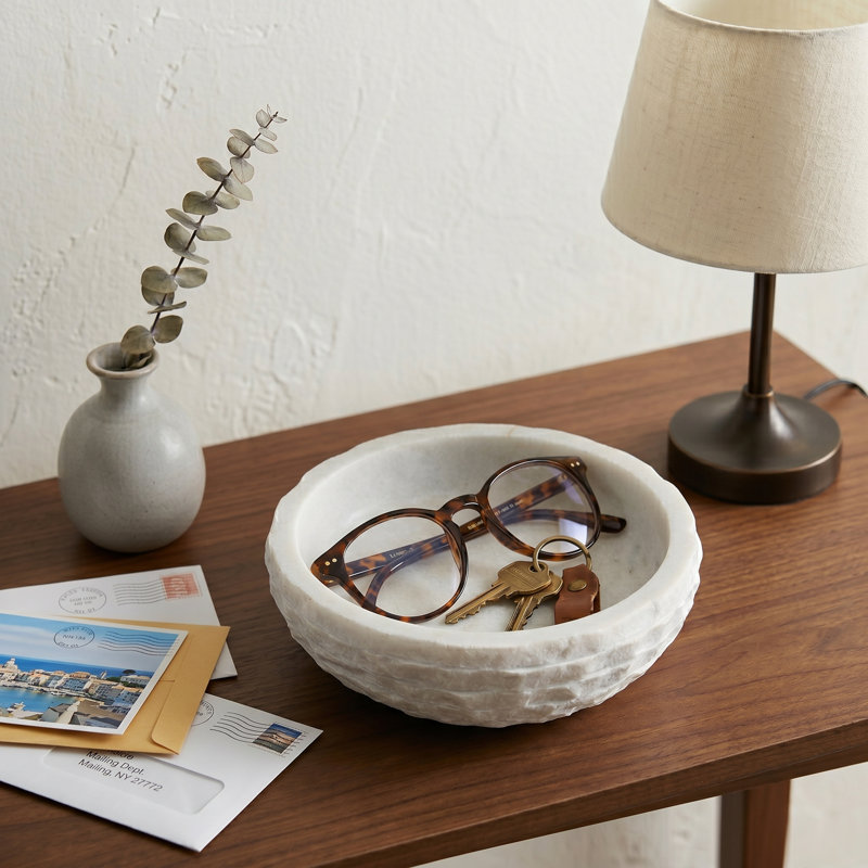 Bol rond en marbre ciselé moderne pour la décoration de la cuisine - Pièce maîtresse décorative contemporaine pour la décoration intérieure - 18 cm
