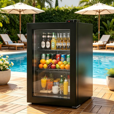 2.4 Cu.Ft Upright Freezer with Glass Door, 7-Level Adjustable Thermostat, Compact Mini Deep Freezer for Ice Cream, Frozen Meals, Meat, Ideal for Home, Dorm, Office