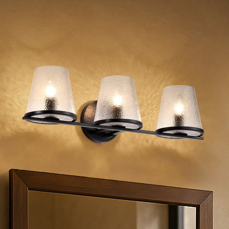 Coiffeuse Sluis - Verre martelé, Noir, 24 po de largeur, Trois lumières