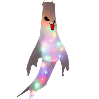 Light Up Colorful Ghost WindsockHalloween LED Glowing Ghost Hanging Flag Waterproof Spooky Wind Sock DecorationPortable Outdoor Indoor Hanging Ornament For