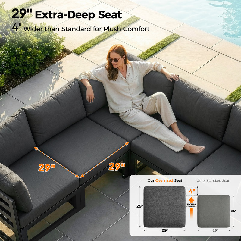 13 Pieces Outdoor Aluminum Fire Pit Sofa Set with Cushions and Tables, Dark Grey