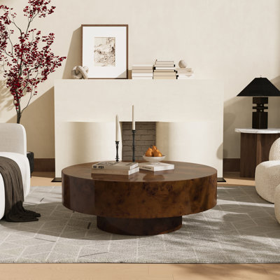 Table basse ronde en bois massif de 31,5 po et 35 po - Motifs de tourbillons naturels uniques, conception élégante incurvée, centre de table fabriqué à la main