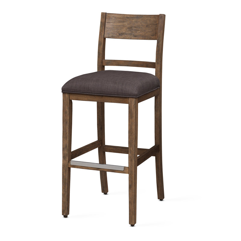 Upholstered Counter Stool with Solid Wood Frame, Charcoal, Brown, Bar Stool (30" Seat Height)